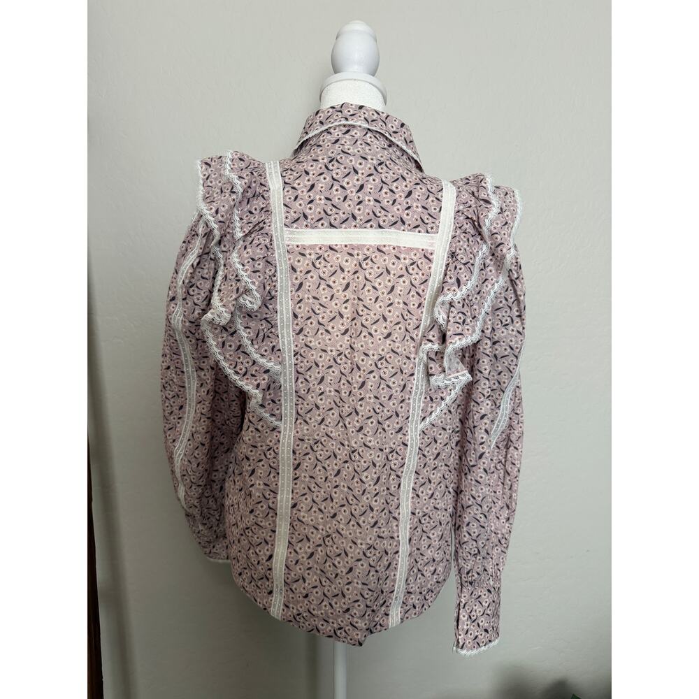 Magali Pascal - Pink Long Sleeve Cotton Blouse with ruffles - size small - Picture 5 of 6